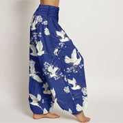 Buddha Stones Casual Elegant Crane Flower Pattern Women's Elastic Waist Harem Pants - image 7