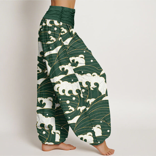 Buddha Stones Casual Abstract Wave Pattern Women's Elastic Waist Harem Pants - image 6
