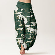 Buddha Stones Casual Abstract Wave Pattern Women's Elastic Waist Harem Pants