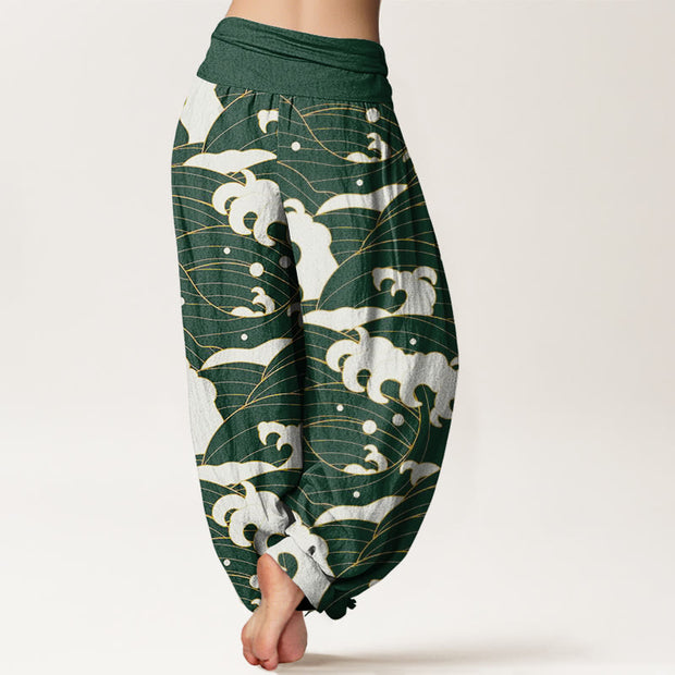 Buddha Stones Casual Abstract Wave Pattern Women's Elastic Waist Harem Pants