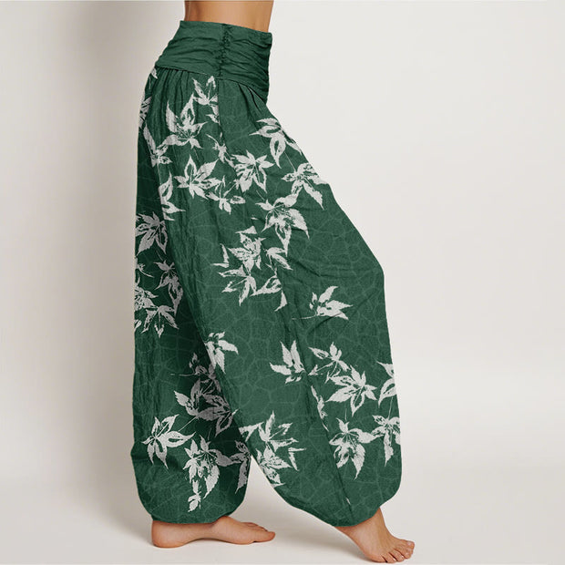 Buddha Stones Casual Maple Leaf Pattern Women's Elastic Waist Harem Pants - image 2