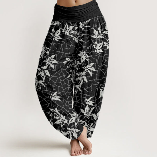 Buddha Stones Casual Maple Leaf Pattern Women's Elastic Waist Harem Pants - Black - US22，UK/AU26，EU54 (6XL) - image 9