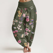 Buddha Stones Casual Colorful Flowers Butterfly Pattern Women's Elastic Waist Harem Pants - DarkOliveGreen - US22，UK/AU26，EU54 (6XL) - image 6