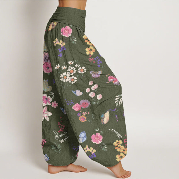Buddha Stones Casual Colorful Flowers Butterfly Pattern Women's Elastic Waist Harem Pants - image 7