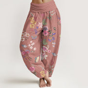 Buddha Stones Casual Colorful Flowers Butterfly Pattern Women's Elastic Waist Harem Pants - PaleVioletRed - US22，UK/AU26，EU54 (6XL) - image 9