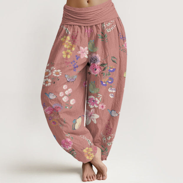 Buddha Stones Casual Colorful Flowers Butterfly Pattern Women's Elastic Waist Harem Pants - PaleVioletRed - US22，UK/AU26，EU54 (6XL) - image 9
