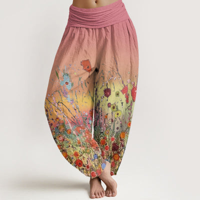 Buddha Stones Casual Colorful Flowers Gradient Background Pattern Women's Elastic Waist Harem Pants - LightCoral - US22，UK/AU26，EU54 (6XL) - image 1