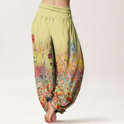Buddha Stones Casual Colorful Flowers Gradient Background Pattern Women's Elastic Waist Harem Pants - image 8