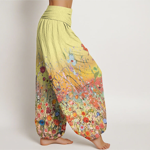 Buddha Stones Casual Colorful Flowers Gradient Background Pattern Women's Elastic Waist Harem Pants - image 7