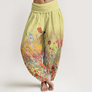 Buddha Stones Casual Colorful Flowers Gradient Background Pattern Women's Elastic Waist Harem Pants - Khaki - US22，UK/AU26，EU54 (6XL) - image 6