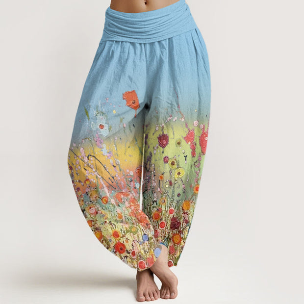 Buddha Stones Casual Colorful Flowers Gradient Background Pattern Women's Elastic Waist Harem Pants - LightSkyBlue - US22，UK/AU26，EU54 (6XL) - image 9
