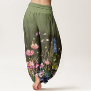Buddha Stones Casual Watercolor Style Floral Pattern Women's Elastic Waist Harem Pants - image 8