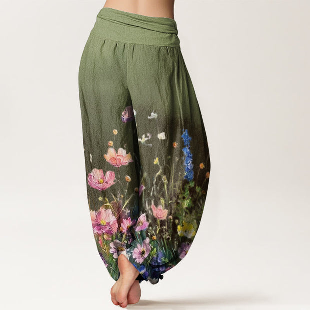 Buddha Stones Casual Watercolor Style Floral Pattern Women's Elastic Waist Harem Pants - image 8
