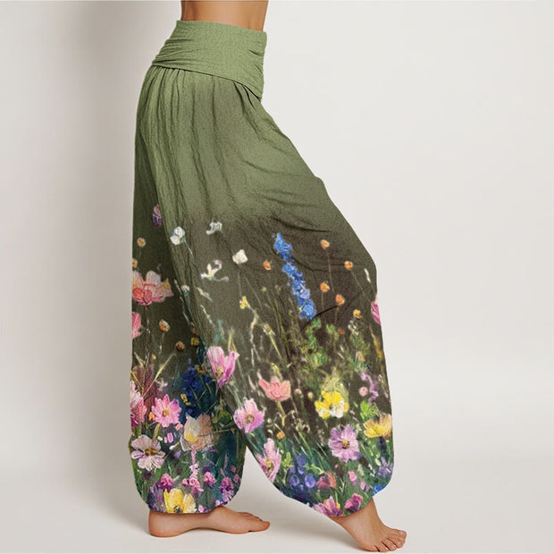 Buddha Stones Casual Watercolor Style Floral Pattern Women's Elastic Waist Harem Pants - image 7