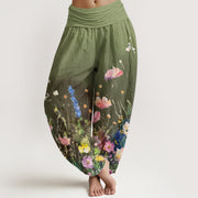 Buddha Stones Casual Watercolor Style Floral Pattern Women's Elastic Waist Harem Pants - OliveDrab - US22，UK/AU26，EU54 (6XL) - image 6