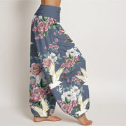 Buddha Stones Casual Cranes Blooming Peony Pattern Women's Elastic Waist Harem Pants - image 7
