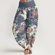 Buddha Stones Casual Cranes Blooming Peony Pattern Women's Elastic Waist Harem Pants - CornflowerBlue - US22，UK/AU26，EU54 (6XL) - image 6