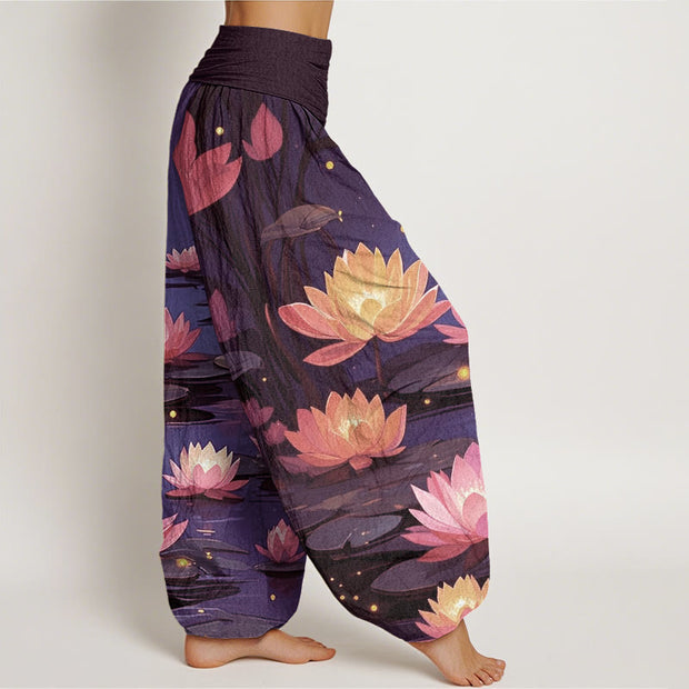 Buddha Stones Casual Peaceful Nighttime Lotus Pattern Women's Elastic Waist Harem Pants - image 7