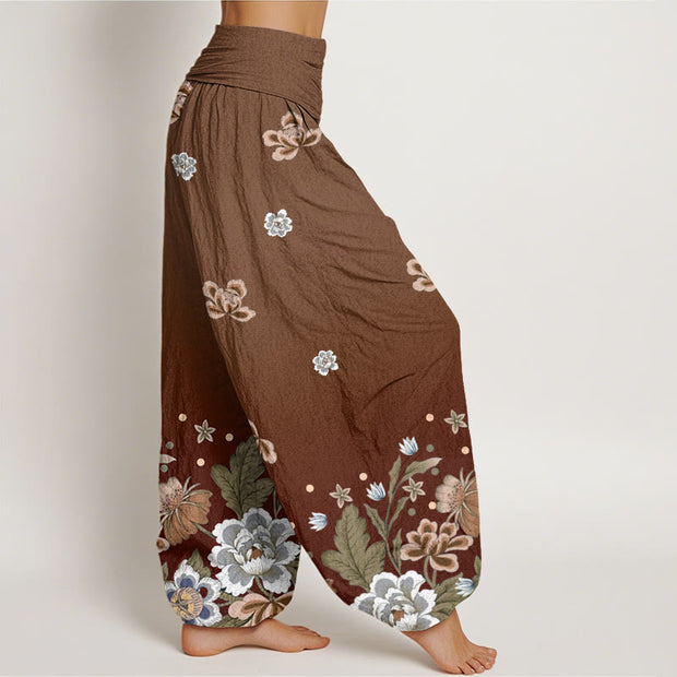 Buddha Stones Casual Blooming Flowers Pattern Women's Elastic Waist Harem Pants - image 7