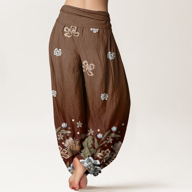 Buddha Stones Casual Blooming Flowers Pattern Women's Elastic Waist Harem Pants - image 8