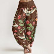 Buddha Stones Casual Red Flowers Crane Pattern Women's Elastic Waist Harem Pants - SaddleBrown - US22，UK/AU26，EU54 (6XL) - image 6