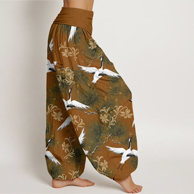 Buddha Stones Casual Red-crowned Crane Pine Tree Pattern Women's Elastic Waist Harem Pants - image 7