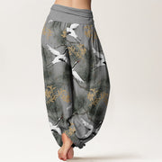 Buddha Stones Casual Red-crowned Crane Pine Tree Pattern Women's Elastic Waist Harem Pants - image 11
