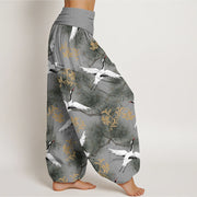 Buddha Stones Casual Red-crowned Crane Pine Tree Pattern Women's Elastic Waist Harem Pants - image 10