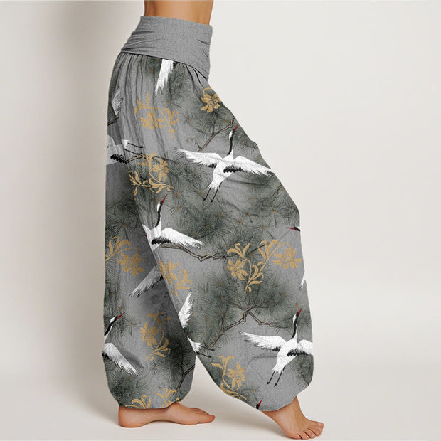 Buddha Stones Casual Red-crowned Crane Pine Tree Pattern Women's Elastic Waist Harem Pants - image 10