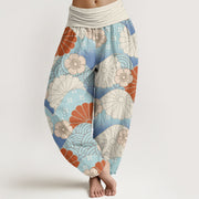 Buddha Stones Casual Abstract Petal And Wave Pattern Women's Elastic Waist Harem Pants - FloralWhite - US22，UK/AU26，EU54 (6XL) - image 1