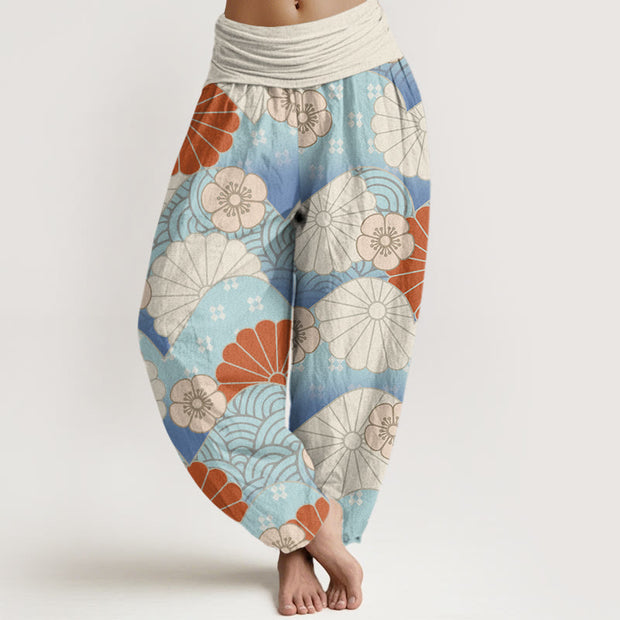 Buddha Stones Casual Abstract Petal And Wave Pattern Women's Elastic Waist Harem Pants - FloralWhite - US22，UK/AU26，EU54 (6XL) - image 1
