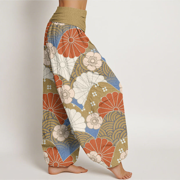 Buddha Stones Casual Abstract Petal And Wave Pattern Women's Elastic Waist Harem Pants - image 6