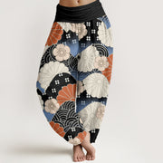 Buddha Stones Casual Abstract Petal And Wave Pattern Women's Elastic Waist Harem Pants - Black - US22，UK/AU26，EU54 (6XL) - image 8