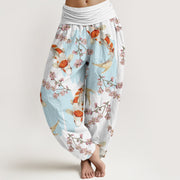 Buddha Stones Casual Koi Fish Cherry Blossom Pattern Women's Elastic Waist Harem Pants - White - US22，UK/AU26，EU54 (6XL) - image 1