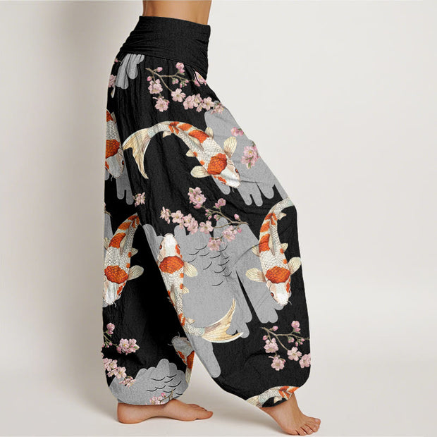 Buddha Stones Casual Koi Fish Cherry Blossom Pattern Women's Elastic Waist Harem Pants - image 7