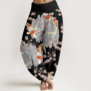 Buddha Stones Casual Koi Fish Cherry Blossom Pattern Women's Elastic Waist Harem Pants - Black - US22，UK/AU26，EU54 (6XL) - image 6