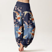 Buddha Stones Casual Koi Fish Cherry Blossom Pattern Women's Elastic Waist Harem Pants - image 11