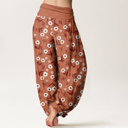 Buddha Stones Casual Simple Flowers Leaves Pattern Women's Elastic Waist Harem Pants - image 3