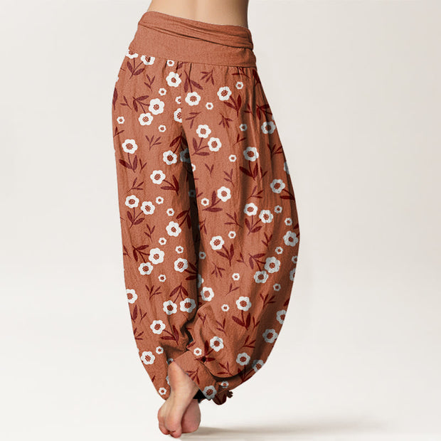 Buddha Stones Casual Simple Flowers Leaves Pattern Women's Elastic Waist Harem Pants - image 3