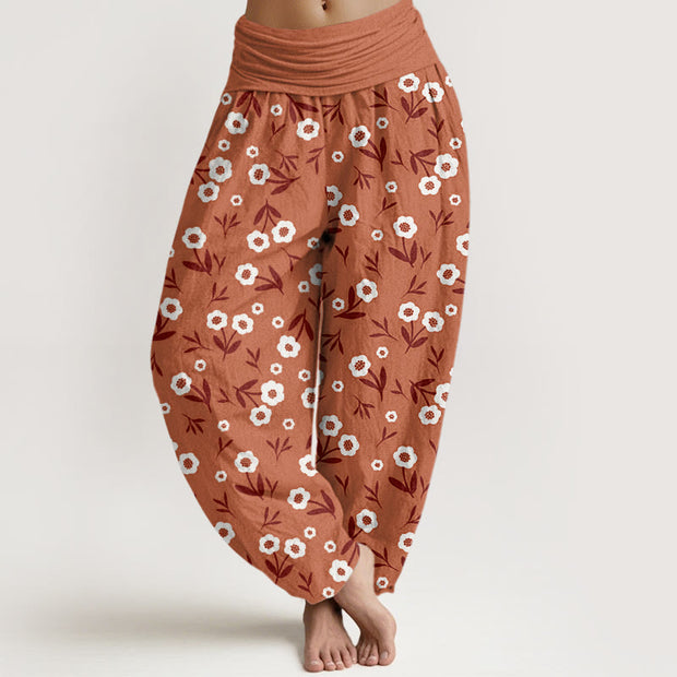 Buddha Stones Casual Simple Flowers Leaves Pattern Women's Elastic Waist Harem Pants - Chocolate - US22，UK/AU26，EU54 (6XL) - image 1