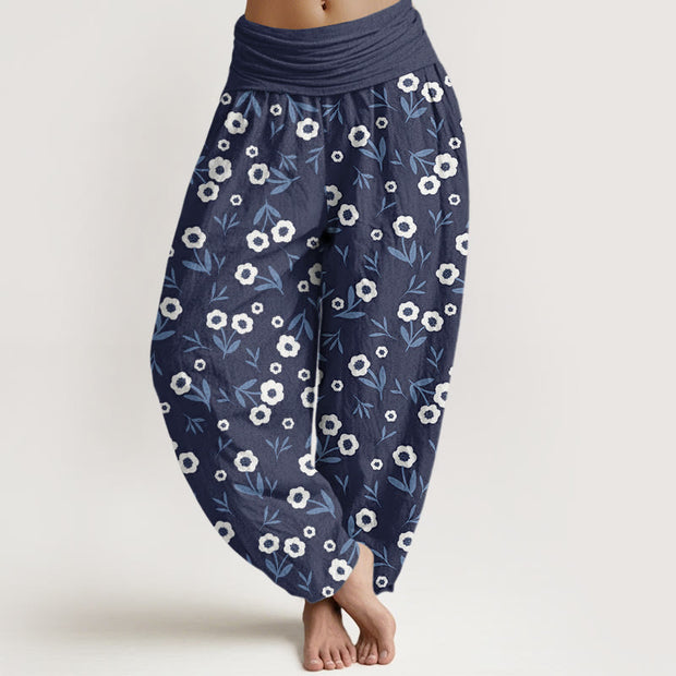 Buddha Stones Casual Simple Flowers Leaves Pattern Women's Elastic Waist Harem Pants - DarkBlue - US22，UK/AU26，EU54 (6XL) - image 6