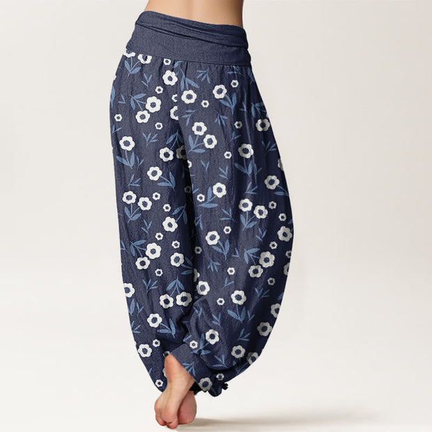 Buddha Stones Casual Simple Flowers Leaves Pattern Women's Elastic Waist Harem Pants - image 7