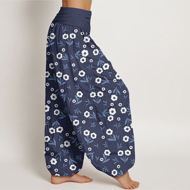 Buddha Stones Casual Simple Flowers Leaves Pattern Women's Elastic Waist Harem Pants - image 8