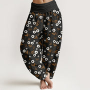 Buddha Stones Casual Simple Flowers Leaves Pattern Women's Elastic Waist Harem Pants - Black - US22，UK/AU26，EU54 (6XL) - image 9