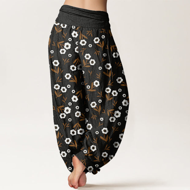 Buddha Stones Casual Simple Flowers Leaves Pattern Women's Elastic Waist Harem Pants - image 11