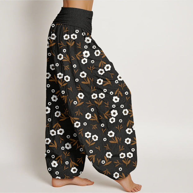 Buddha Stones Casual Simple Flowers Leaves Pattern Women's Elastic Waist Harem Pants - image 10
