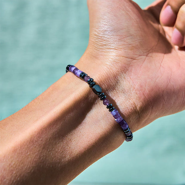 Buddha Stones Amethyst Hematite Spiritual Awareness Bracelet - image 3
