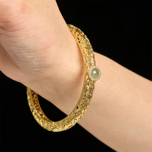 Buddha Stones Cloud Pattern Jade Copper Luck Bracelet Bangle 2.36 IN (60 MM) - image 14