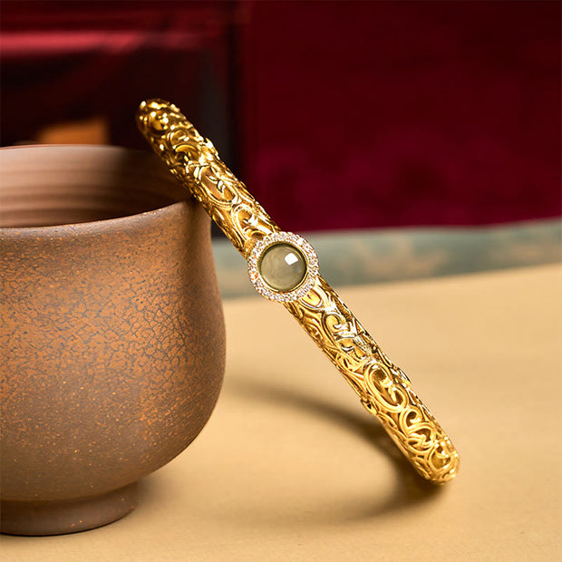 Buddha Stones Cloud Pattern Jade Copper Luck Bracelet Bangle 2.36 IN (60 MM) - image 2
