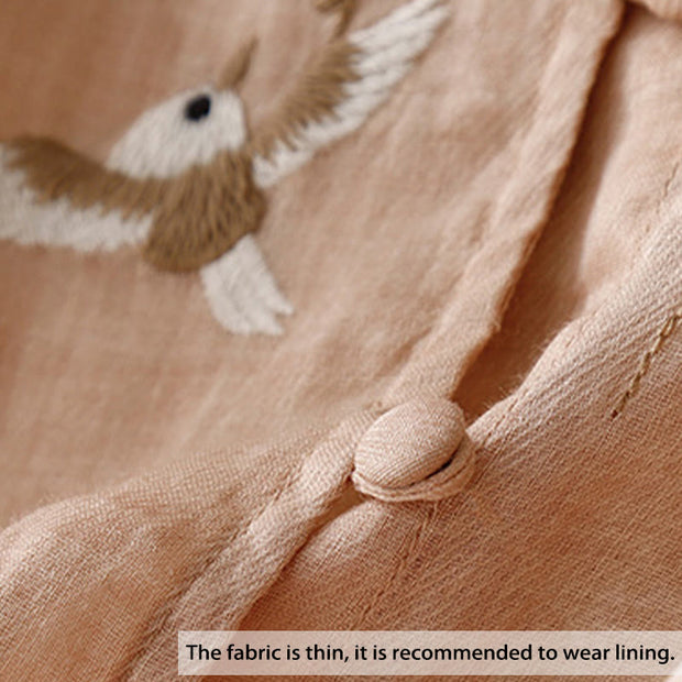 Buddha Stones Round Neck Casual Blouse Embroidery Long Sleeve Shirt Cotton Linen Top Women's Shirts